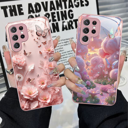 A56苹果17SamsungS25+三星S24ultra手机壳21加S23fe蝴蝶22u花朵54玻璃52case55适用16plus女26高级感14小众外