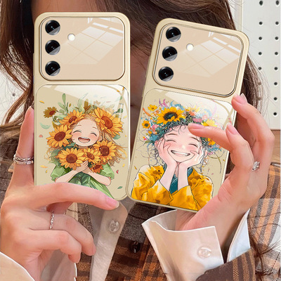 iPhone17pro苹果16女SamsungS25ultra三星S23手机壳21u加S24FE花22+镜头保护case适用14可爱15plus向日葵少女