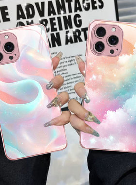 A55苹果17星空SamsungS25+三星S23ultra手机壳26加S24fe彩色22u渐变54玻璃case56适用16plus女21高级感小众20