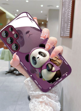Samsung熊猫适用三星s23+u手机壳玻璃s24可爱plus卡通s22ULTRA苹果A55高级感A54全包A53带挂绳A52case14熊S25