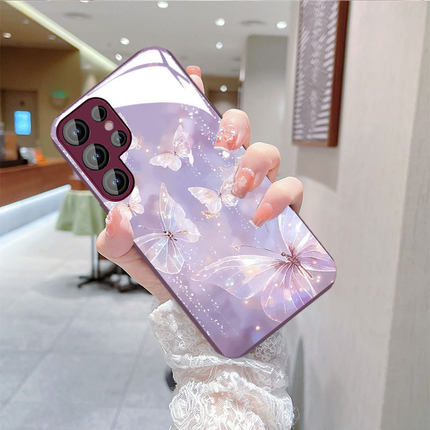Samsung三星手机壳女适用s23FE蝴蝶玫瑰s24plus玻璃s22ULTRA可爱A55高级感A54全包a14苹果A53外25+加17case56