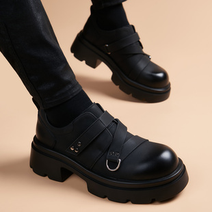 皮鞋男真皮新款厚底男鞋增高德比鞋爆款休闲懒人透气一脚蹬乐福鞋
