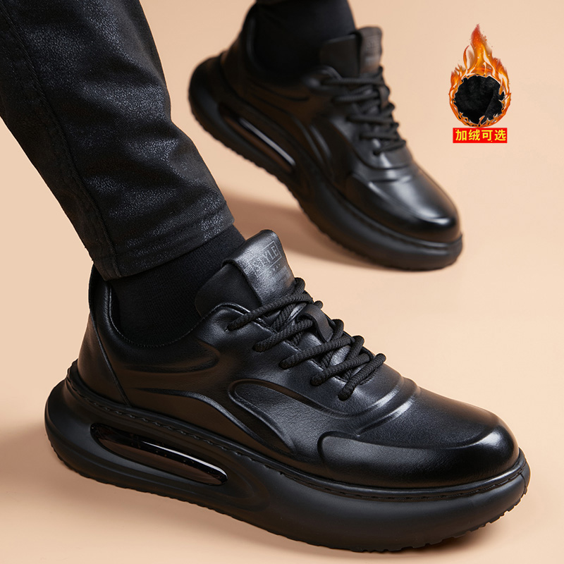 头层牛皮圆头男士运动风皮鞋