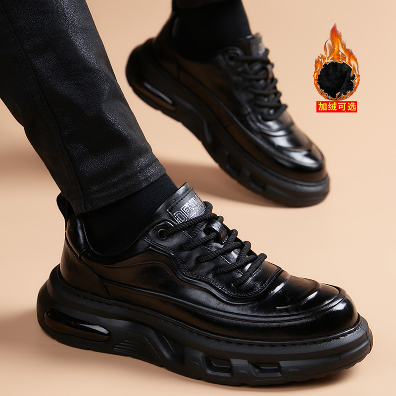 皮鞋男休闲运动风加绒内增高