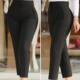 Women Waist Pleated Trousers Ninth High Solid Pockets Length