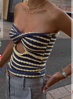 2024 Women's Holiday Striped Sweater Knit Tube Top Tank