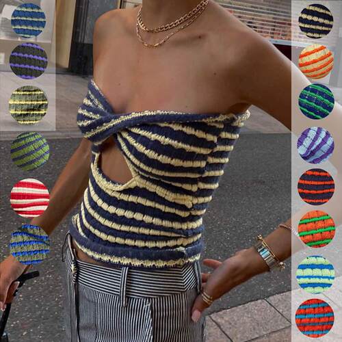 2024 Women's Holiday Striped Sweater Knit Tube Top Tank