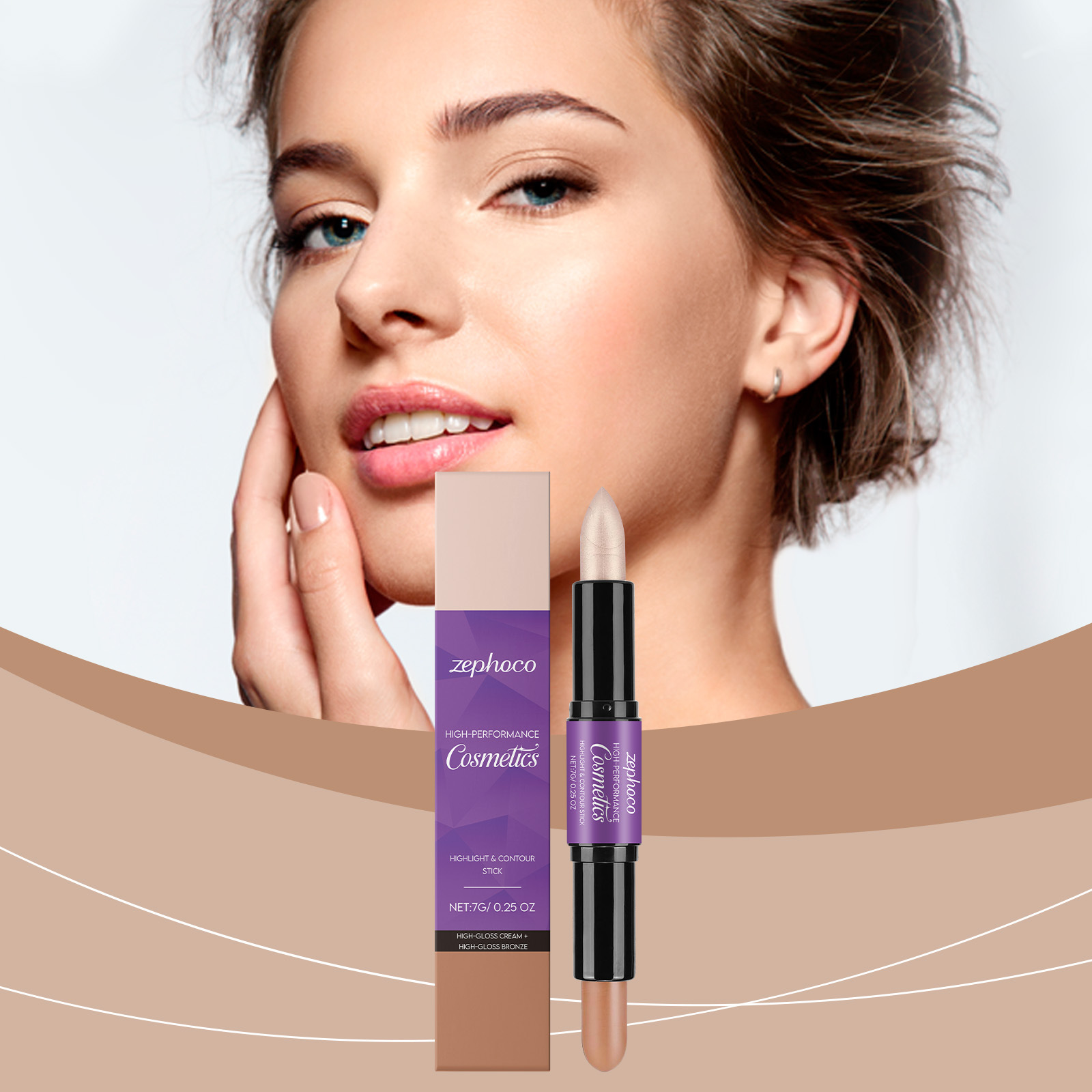ZEPHOCO 2-in-1 cream highlighter and contouring double heade