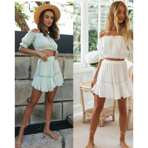Women's two piece one neck lace stitching sexy skirt sui