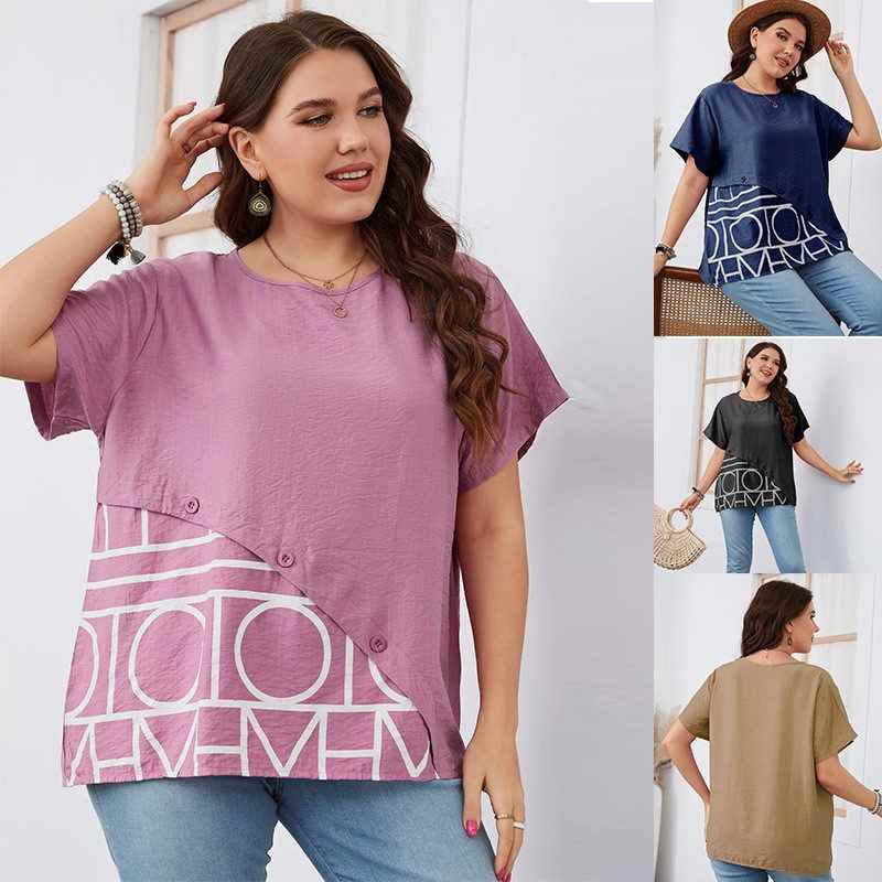 Casual plus size fat ladies tops women T shirt宽松大码女衬衫