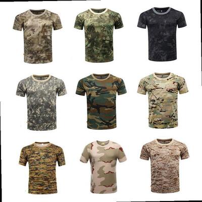 e Tops Shirt M-3XL Military Army Camo Outdoor Hiking T Shirt