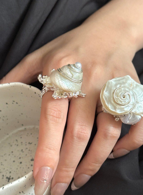 波西米亚天然贝壳手作戒指 INS高级感复古海洋风大号海螺叠戴指环