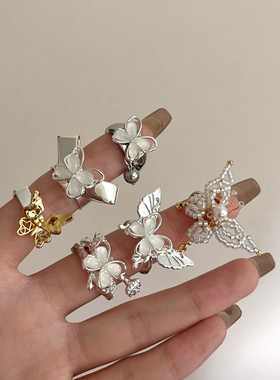 精致多款式蝴蝶戒指 铜镀真金天然石水晶串珠食指戒INS冷淡风首饰