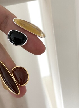 法式复古不规则天然石前开口戒指轻奢小众高级感夸张大宝石指环女