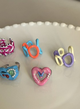 其他女合金甜美小众镂空爱心戒指