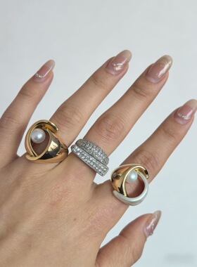 复古法式金属开口戒指女 轻奢小众真金电镀ins风镶钻戒指食指戒子