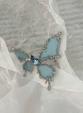 甜酷ins小众设计感蝴蝶滴釉分体个性耳钉浅蓝色超仙耳环女