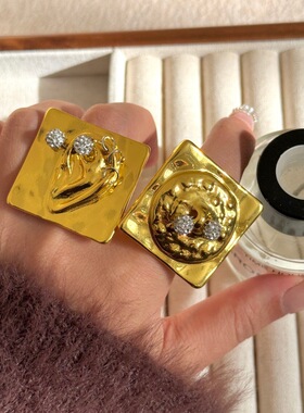 欧美复古轻奢高级感五官系列眼睛耳朵方形戒指个性时尚气质指环潮