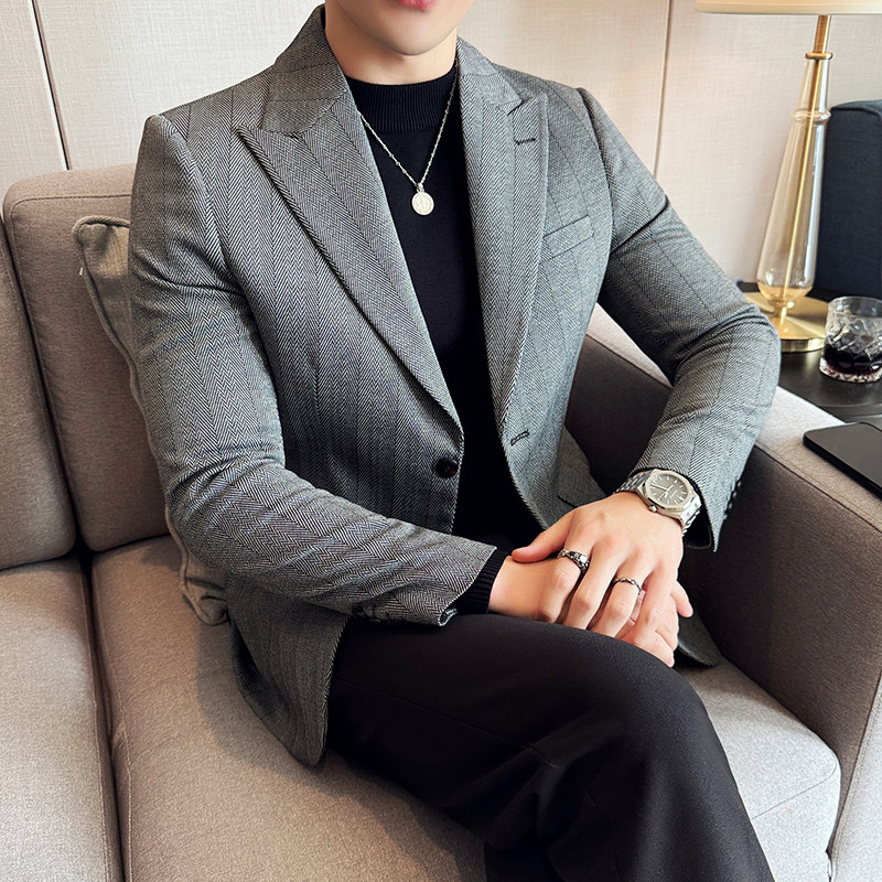 男士商务休闲时尚宽领西装外套修身韩版潮流帅气品质西服便西礼服
