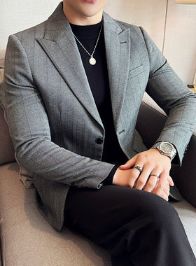 男士商务休闲时尚宽领西装外套修身韩版潮流帅气品质西服便西礼服