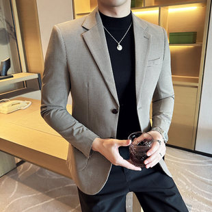 男士 潮流帅气西服便西上衣男装 格子西装 修身 外套商务休闲时尚 春季