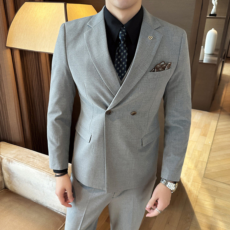 男士商务休闲双排单扣西装套装修身时尚新郎结婚礼服西服三件套男