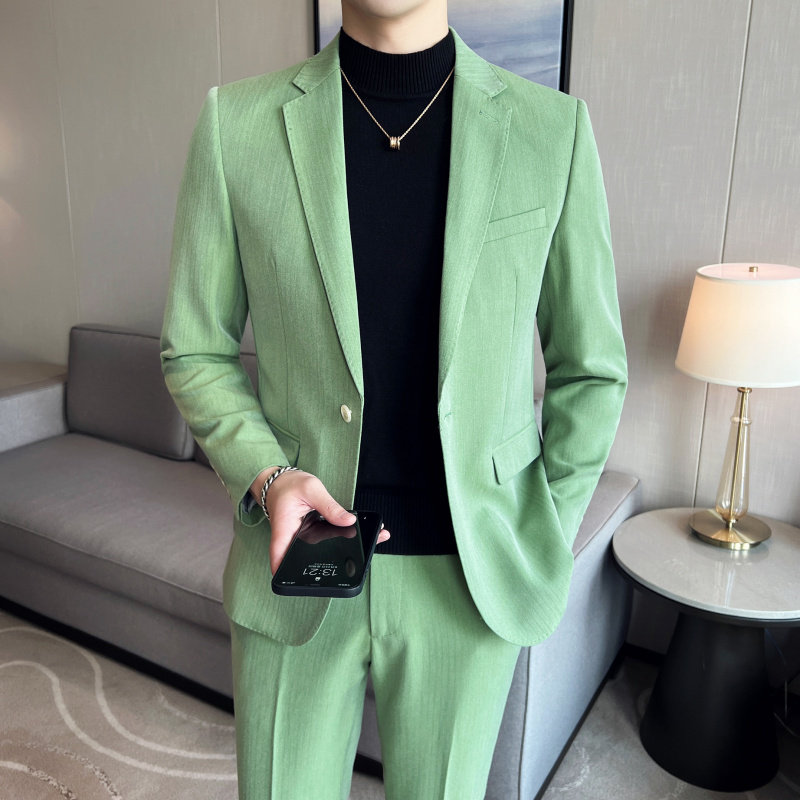 夏季男士商务休闲时尚弹力西装套装修身大码青年新郎伴郎礼服西服