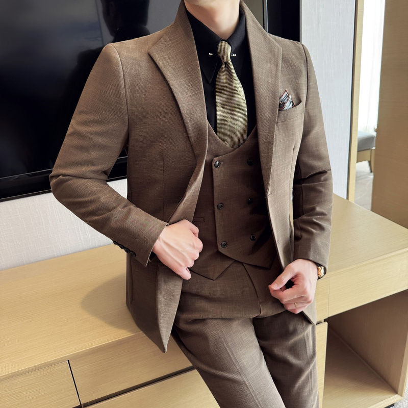 男士商务休闲时尚西装套装修身时尚新郎结婚宴会礼服西服三件套男