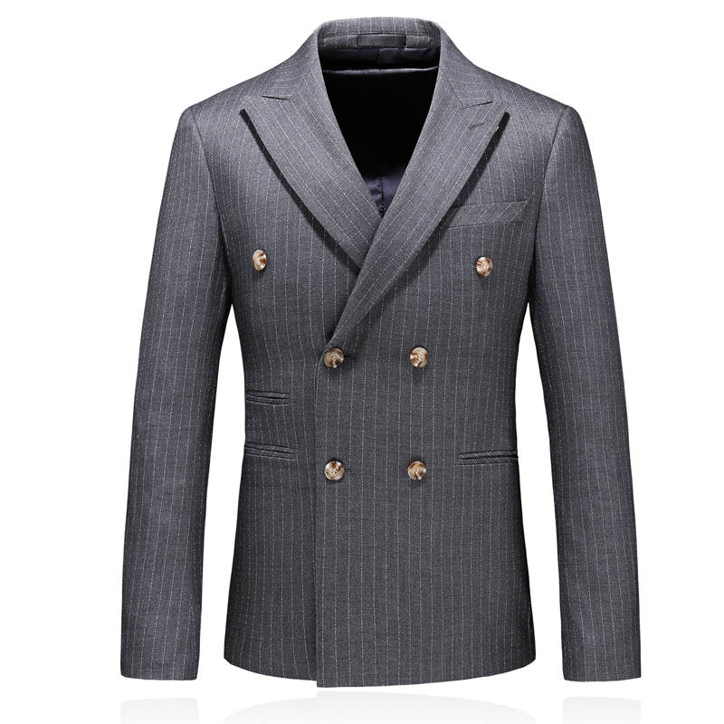 男士商务休闲条纹修身大码西装