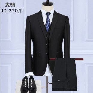 男士胖人加肥加大码休闲商务职业西装套装新郎结婚礼服西服三件套