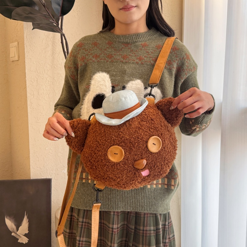 可爱卡通毛绒斜挎包女大容量单肩包毛毛包包