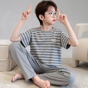 红豆青少年睡衣男孩短袖长裤2026新款薄款纯棉初中学生家居服男款