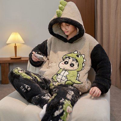 红豆睡衣男士秋冬季加厚加绒珊瑚绒大码男孩青少年高初中学生大童