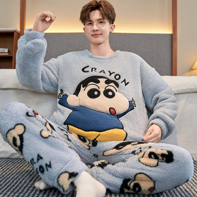 红豆睡衣男款秋冬季珊瑚绒加厚加绒法兰绒男士青少年初中学生大童