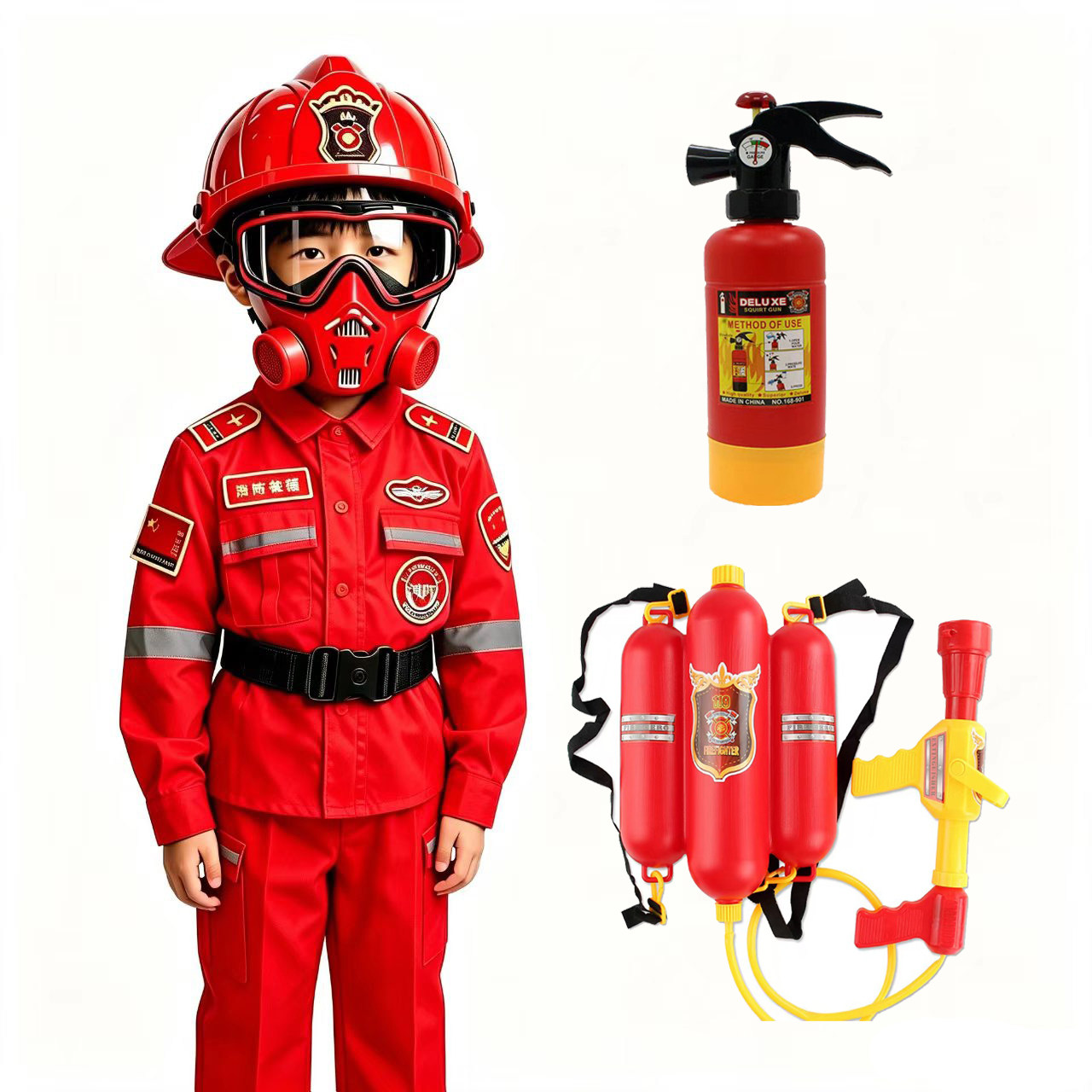 儿童消防员角色扮演服装灭火游戏背包水枪玩具套小孩职业体验装