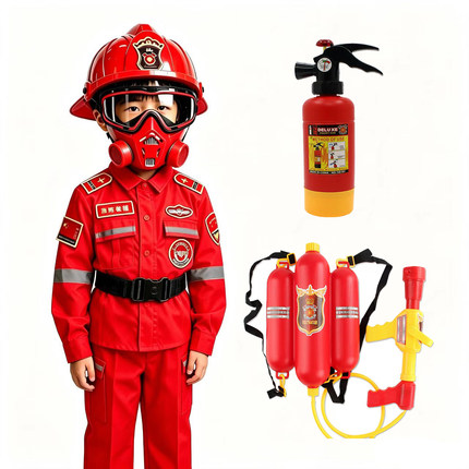 儿童消防员角色扮演服装灭火游戏背包水枪玩具套小孩职业体验装