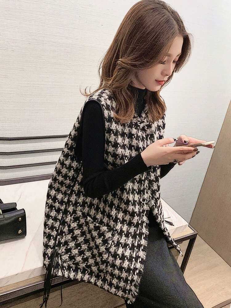 千鸟格坎肩上衣马甲外套韩版