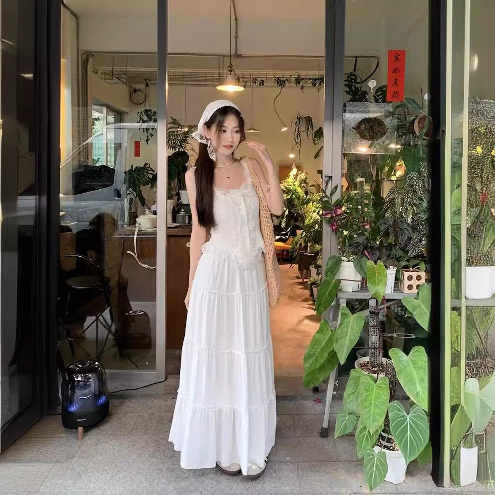 温柔风套装女夏季甜辣蕾丝花边吊时尚套装