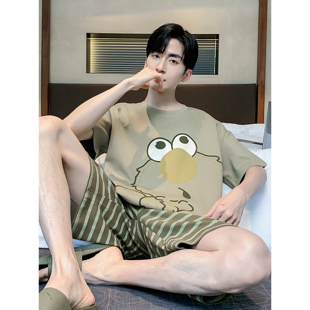 芬腾睡衣男士夏季纯棉短袖2026新款加肥加大码卡通青少年学生大童