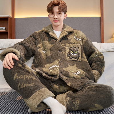 芬腾睡衣男款2025新款秋冬季珊瑚绒加绒加厚青少年学生大童家居服