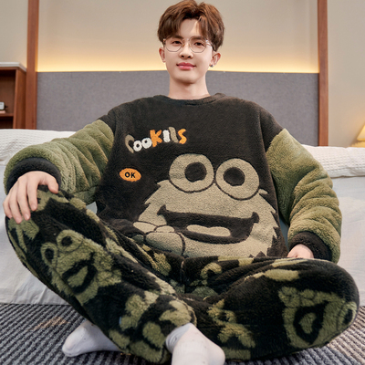 芬腾男士睡衣冬季珊瑚绒加厚加绒法兰绒秋冬款大码青少年学生大童