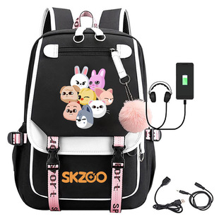 韩团stray kids卡通印花书包初中高中生USB多功能大容量学生书包