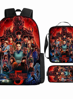 怪奇物语5三件套背包双肩包挎包笔袋3D印花牛津布现货