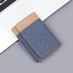 皮夹男帆布男式 三折叠牛仔布男款 钱夹帆布大容量 钱包男士 新款