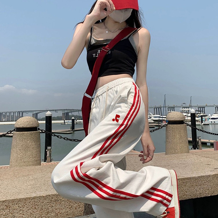 韩国代购Retionan韩系白色休闲运动纯棉长裤男女款直筒裤阔腿裤