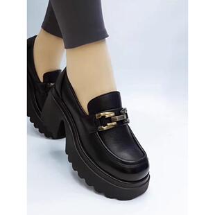 正品鞋真皮厚底单鞋女2025春秋新款英伦风小皮鞋软底一脚蹬乐福鞋