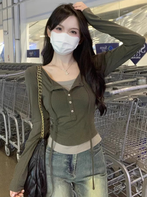 美式复古辣妹短款修身上衣打底衫