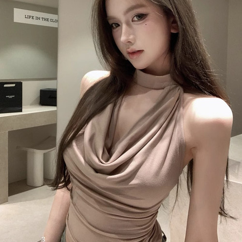 纯欲辣妹荡领挂脖吊带背心上衣女