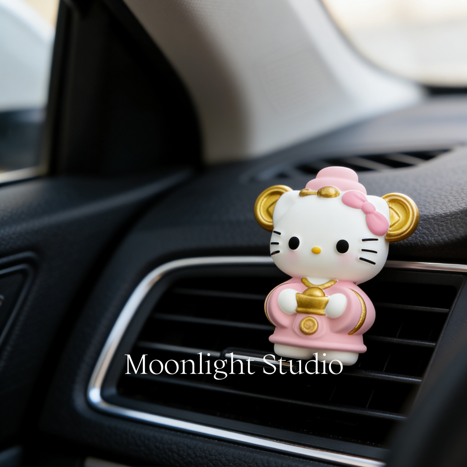 Moonlight手作财神HelloKitty车载香薰空调出风口扩香石装饰摆件