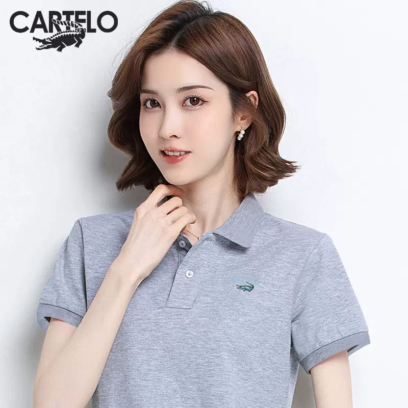 卡帝乐鳄鱼POLO衫短袖t恤女夏季纯棉宽松薄款运动V领休闲上衣装